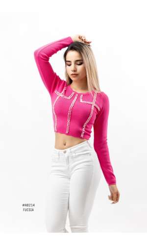#AB214 SUETER CERRADO PERLAS