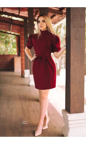 #S097 VESTIDO 4 BOT DORADO HOMBRO + CINCHO #SU1