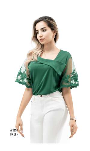 #Si57 BLUSA MANGA TULL CUELLO BAJADA #AF27