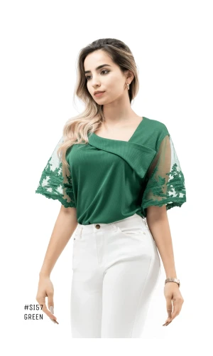#Si57 BLUSA MANGA TULL CUELLO BAJADA #AF27