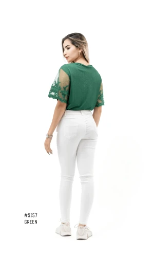 #Si57 BLUSA MANGA TULL CUELLO BAJADA #AF27